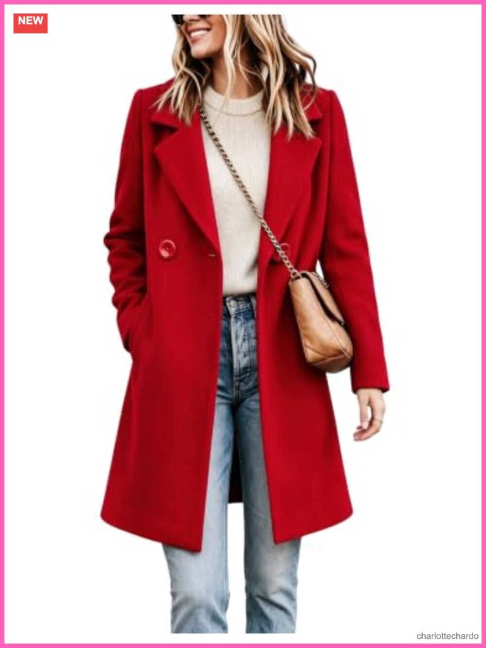 Tanming Womens Long Wool Blend Pea Coat Notch Lapel Trench